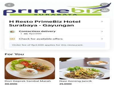 H Resto PrimeBiz Hotel Surabaya Hadir di aplikasi Grabfood